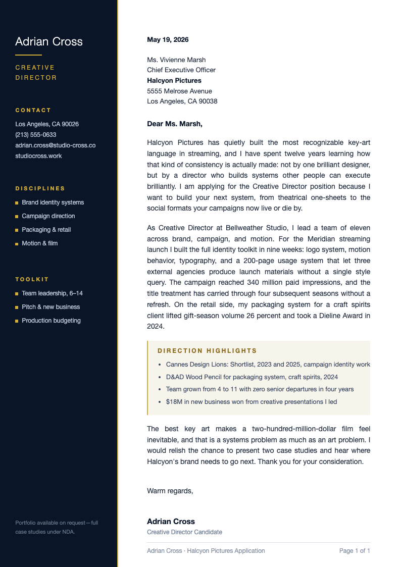 Midnight luxury cover letter